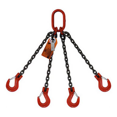 Hsi Four Leg Chain Slng, 9/32 in dia, 3ft L, Oblong Link to Slng Hook, 11,200lb Lmt 10QOS9/32-03